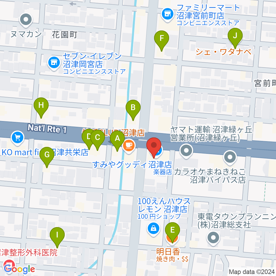 すみやグッディ沼津店周辺のファミレス・ファーストフード一覧地図