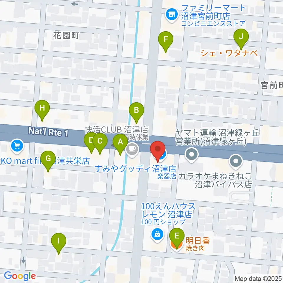 すみやグッディ沼津店周辺のファミレス・ファーストフード一覧地図