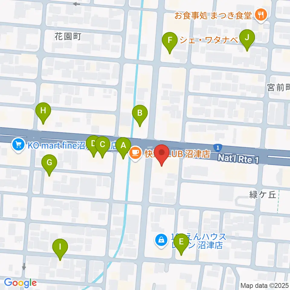 すみやグッディ沼津店周辺のファミレス・ファーストフード一覧地図