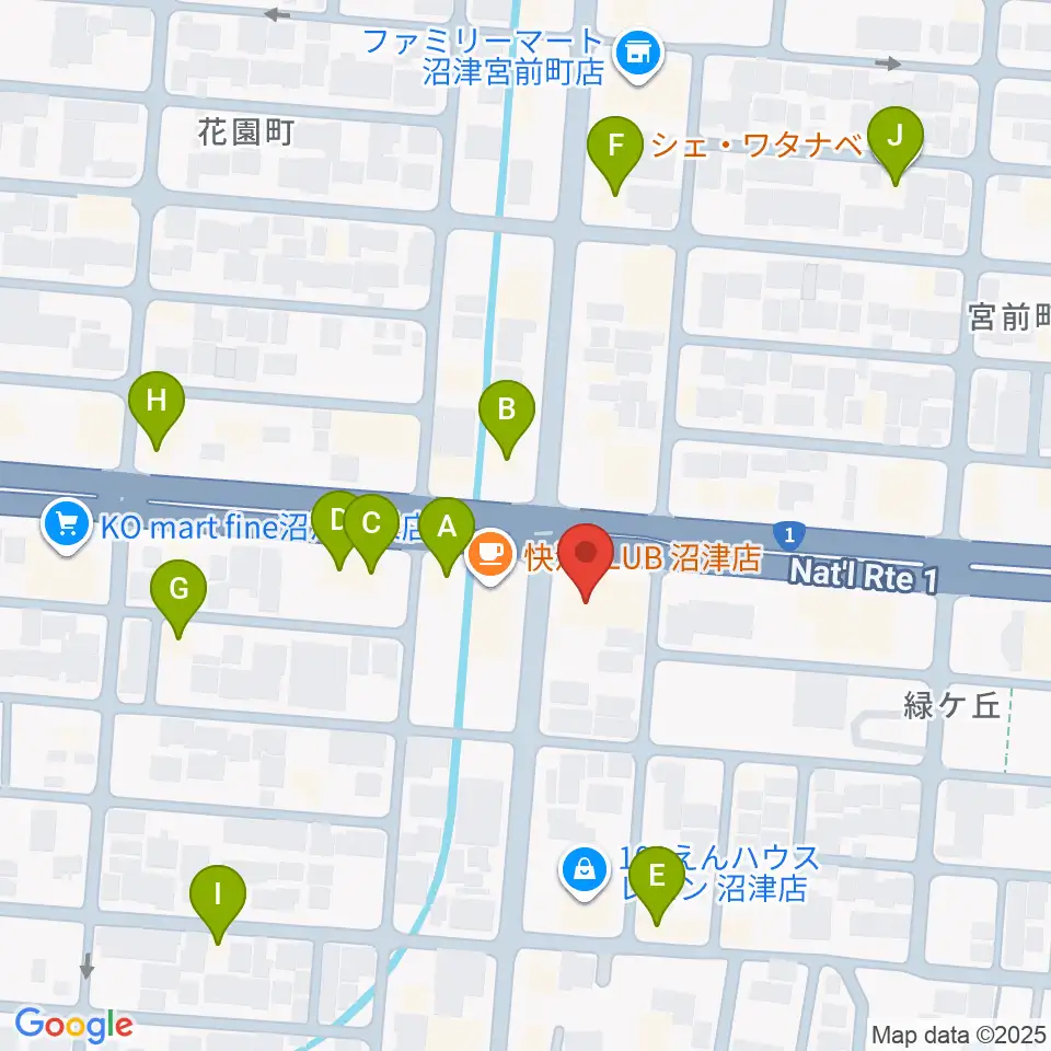すみやグッディ沼津店周辺のファミレス・ファーストフード一覧地図
