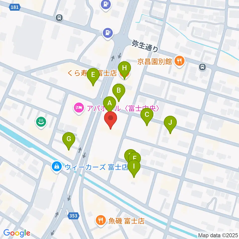 すみやグッディ富士店周辺のファミレス・ファーストフード一覧地図