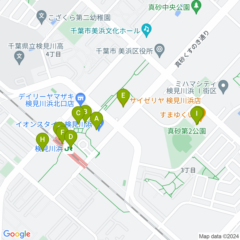 美浜カルチャーセンター周辺のファミレス・ファーストフード一覧地図