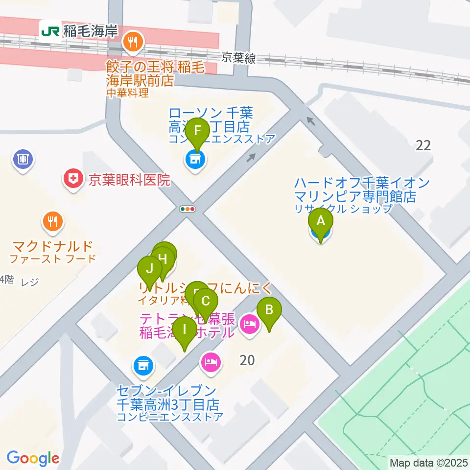 稲毛海岸カルチャーセンター周辺のファミレス・ファーストフード一覧地図