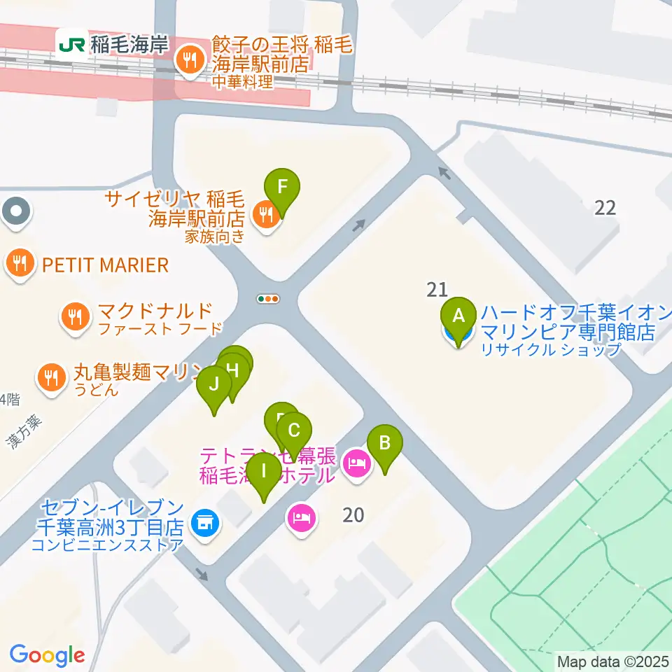 稲毛海岸カルチャーセンター周辺のファミレス・ファーストフード一覧地図