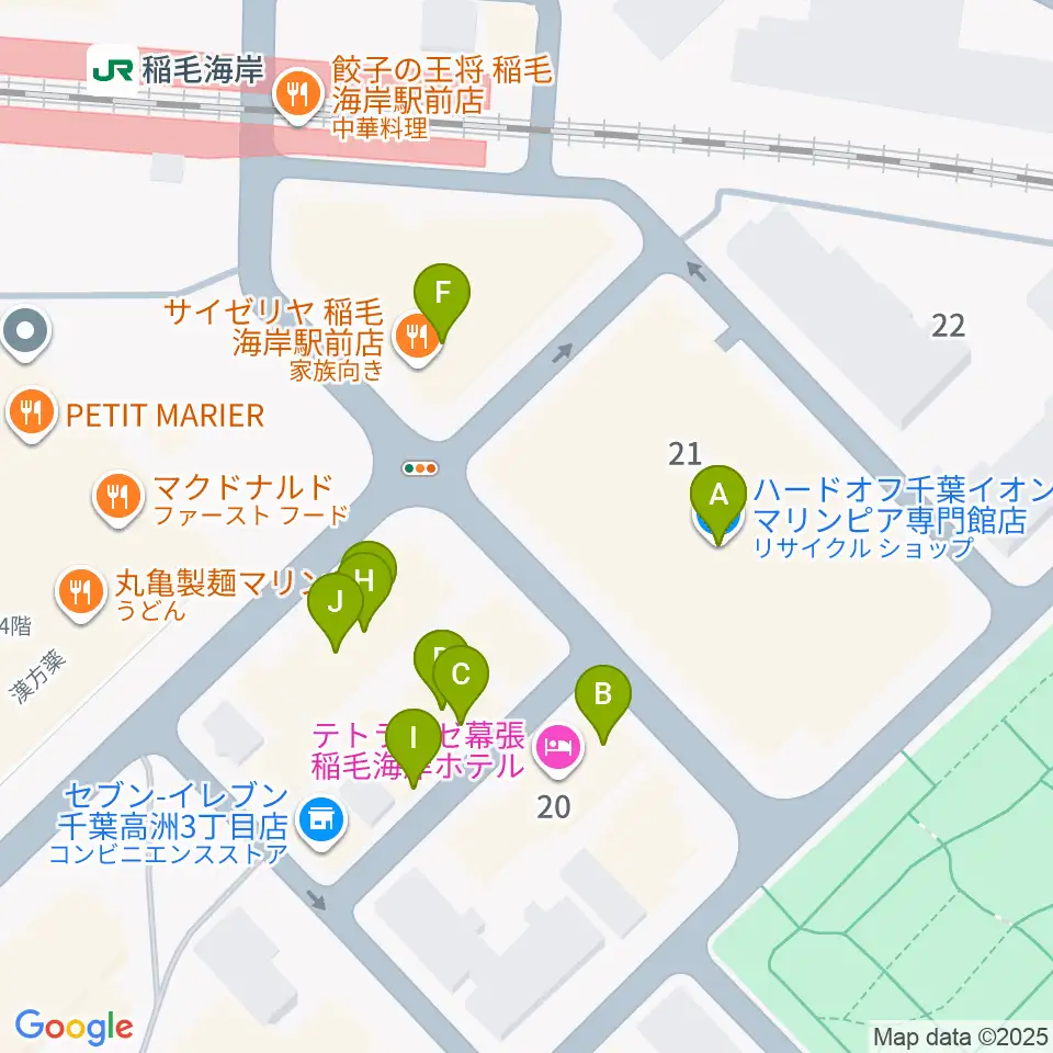 稲毛海岸カルチャーセンター周辺のファミレス・ファーストフード一覧地図
