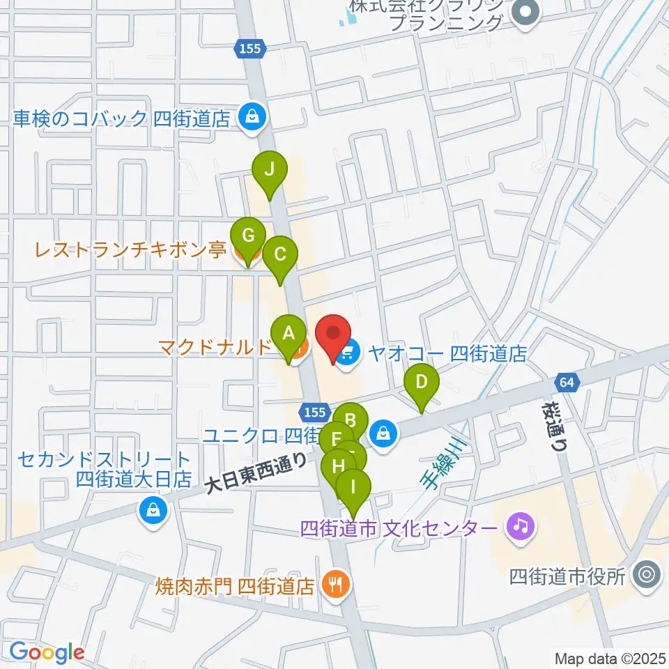 四街道カルチャーセンター周辺のファミレス・ファーストフード一覧地図