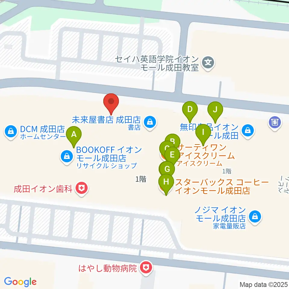 成田カルチャーセンター周辺のファミレス・ファーストフード一覧地図