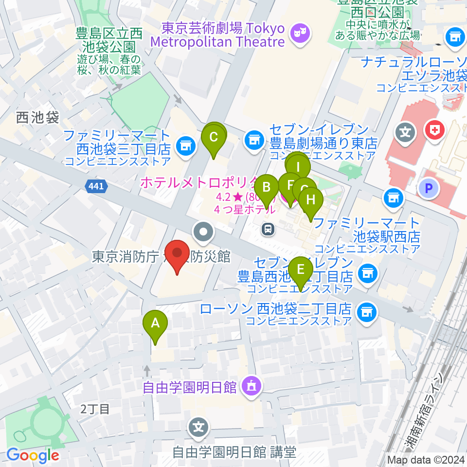 としま産業振興プラザ IKE・Biz周辺のファミレス・ファーストフード一覧地図