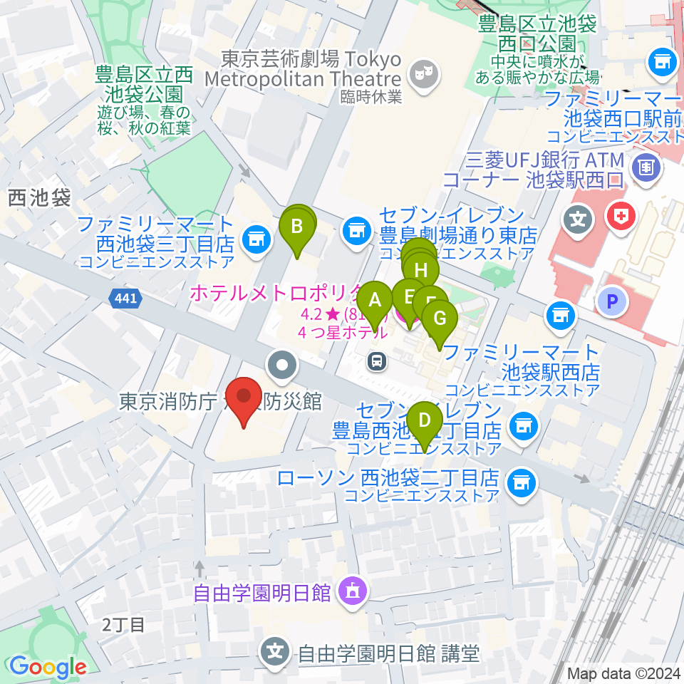 としま産業振興プラザ IKE・Biz周辺のファミレス・ファーストフード一覧地図