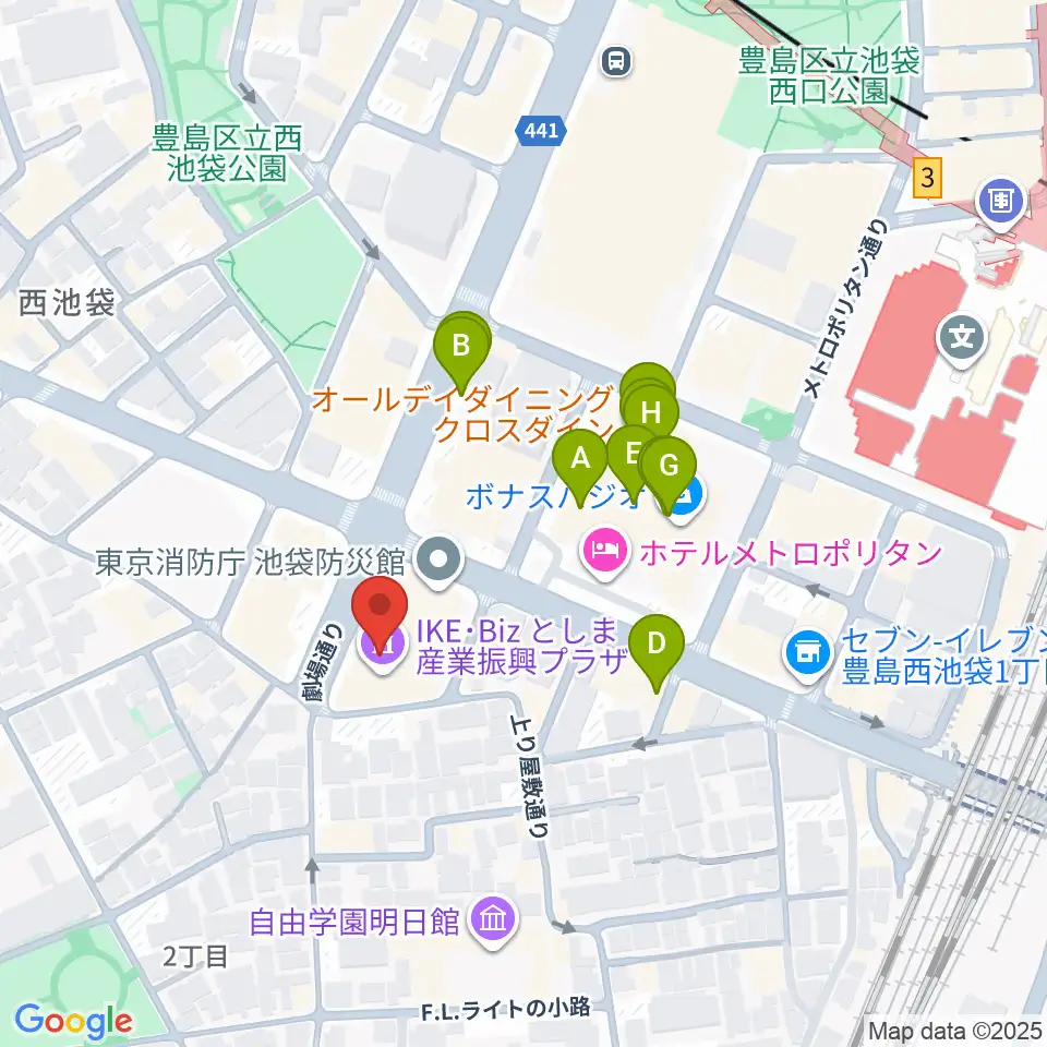 としま産業振興プラザ IKE・Biz周辺のファミレス・ファーストフード一覧地図