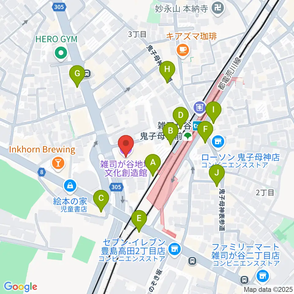 雑司が谷地域文化創造館周辺のファミレス・ファーストフード一覧地図