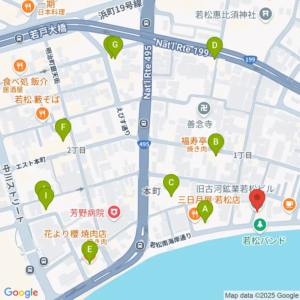 旧古河鉱業若松ビル周辺のファミレス・ファーストフード一覧地図