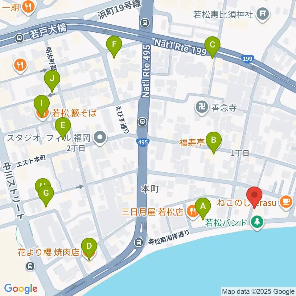 旧古河鉱業若松ビル周辺のファミレス・ファーストフード一覧地図