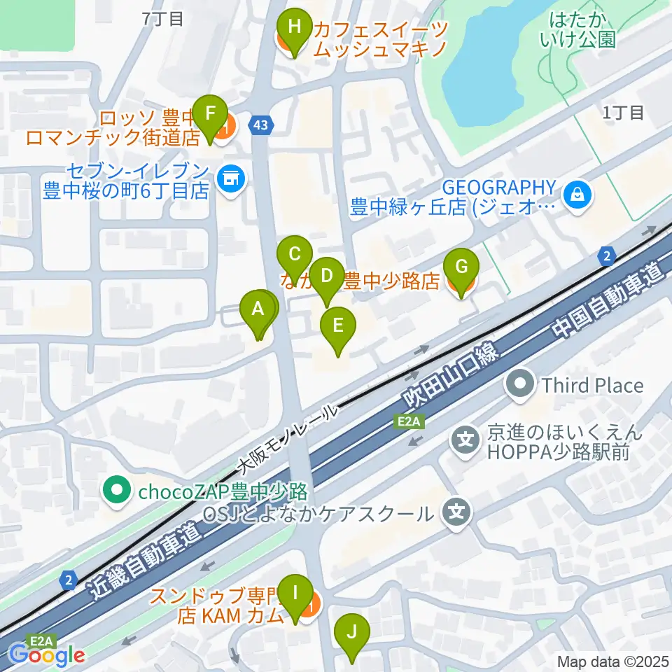 豊中リップセカンド周辺のファミレス・ファーストフード一覧地図