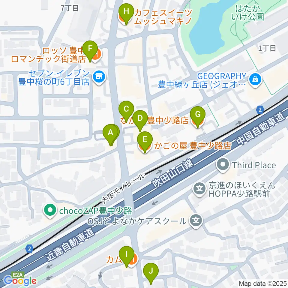 豊中リップセカンド周辺のファミレス・ファーストフード一覧地図