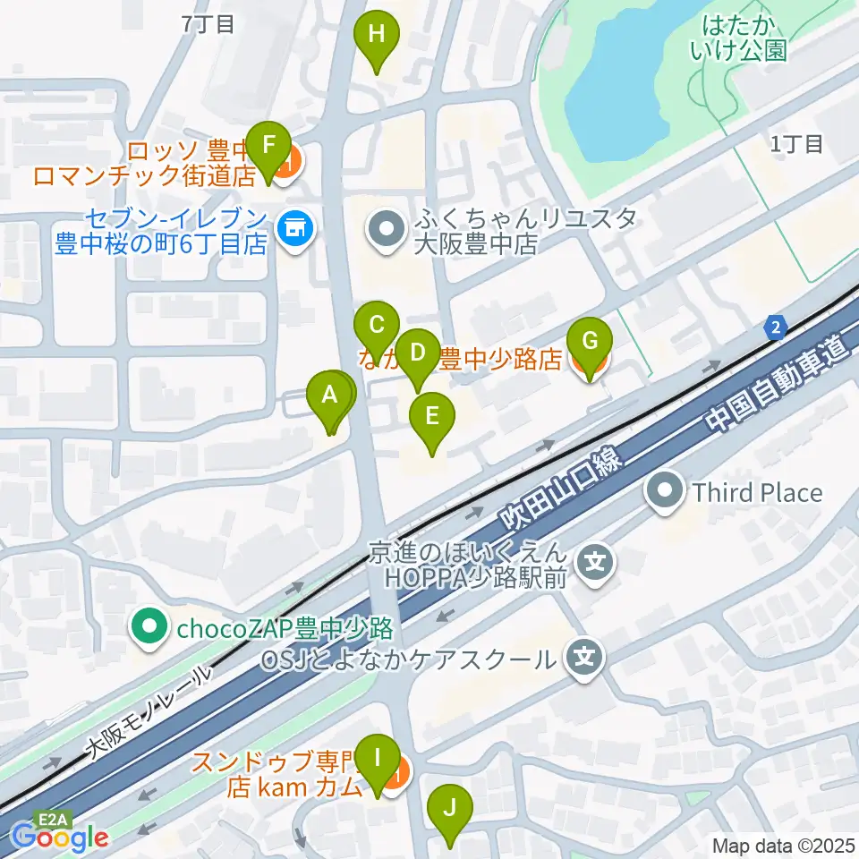 豊中リップセカンド周辺のファミレス・ファーストフード一覧地図