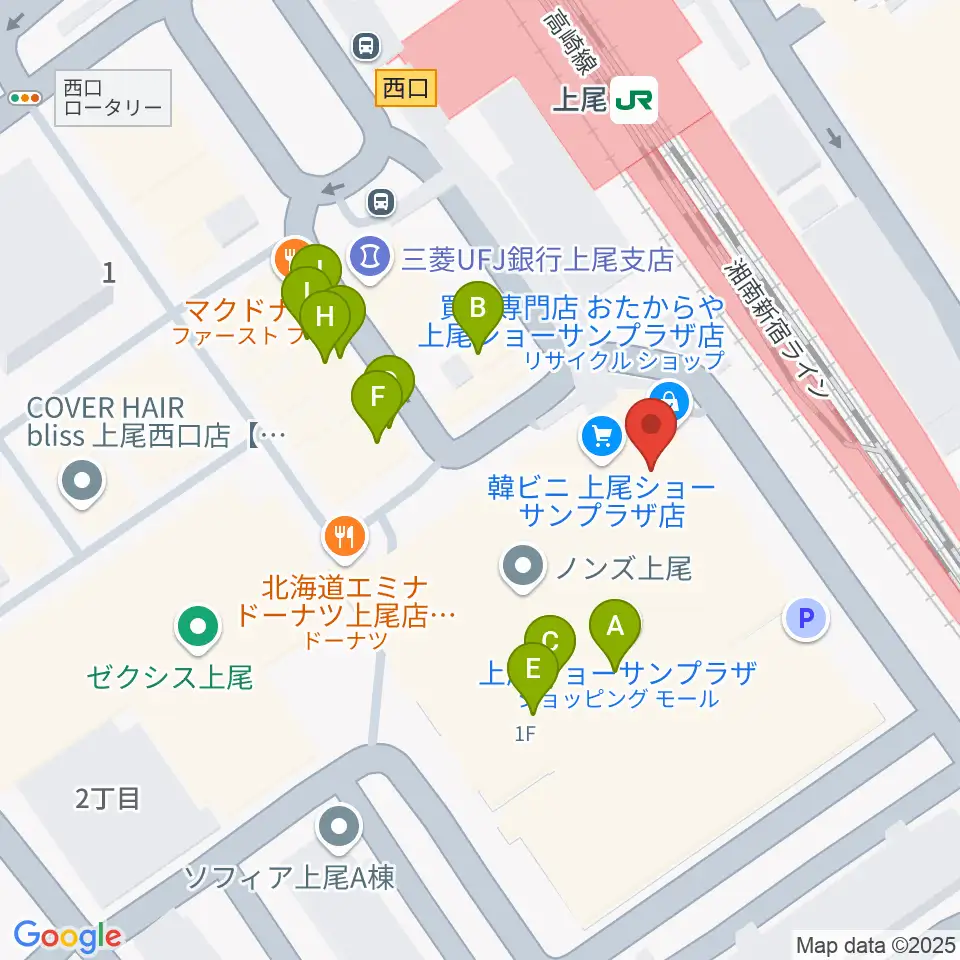 ヨークカルチャーセンター上尾周辺のファミレス・ファーストフード一覧地図
