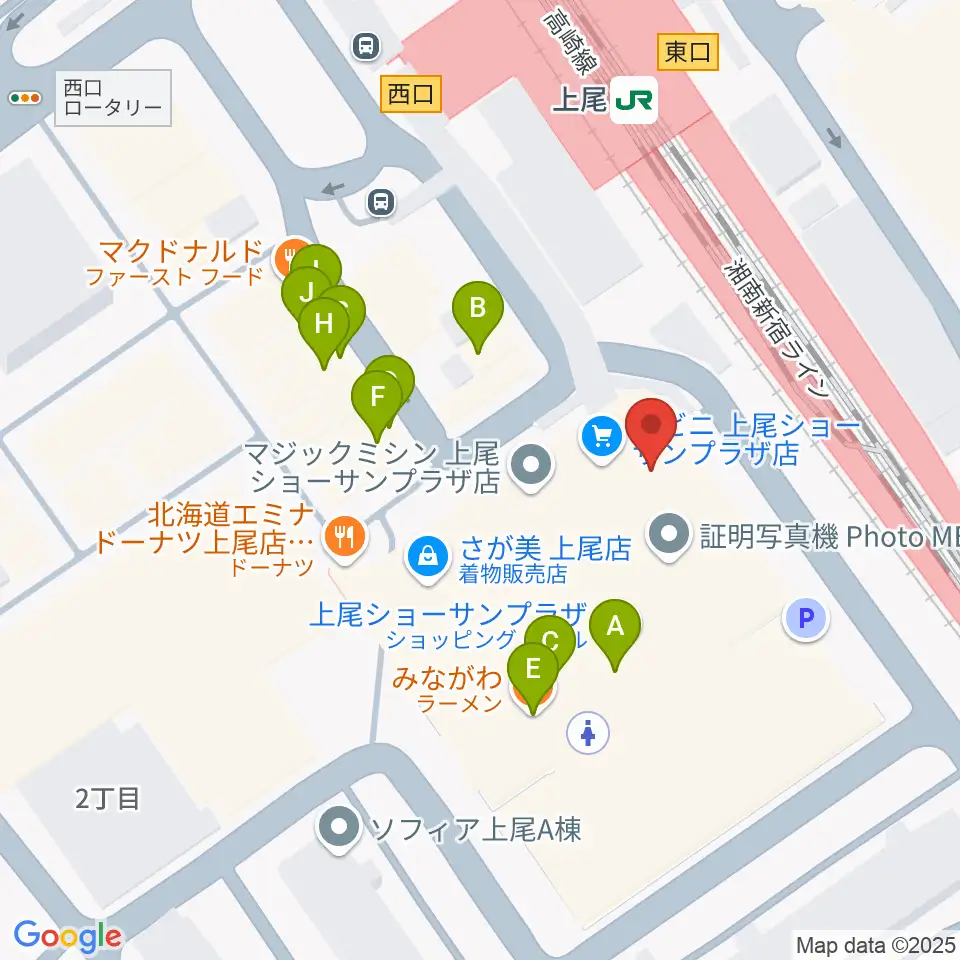 ヨークカルチャーセンター上尾周辺のファミレス・ファーストフード一覧地図