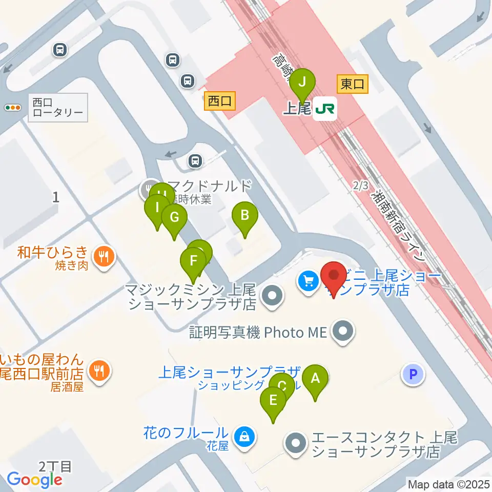 ヨークカルチャーセンター上尾周辺のファミレス・ファーストフード一覧地図