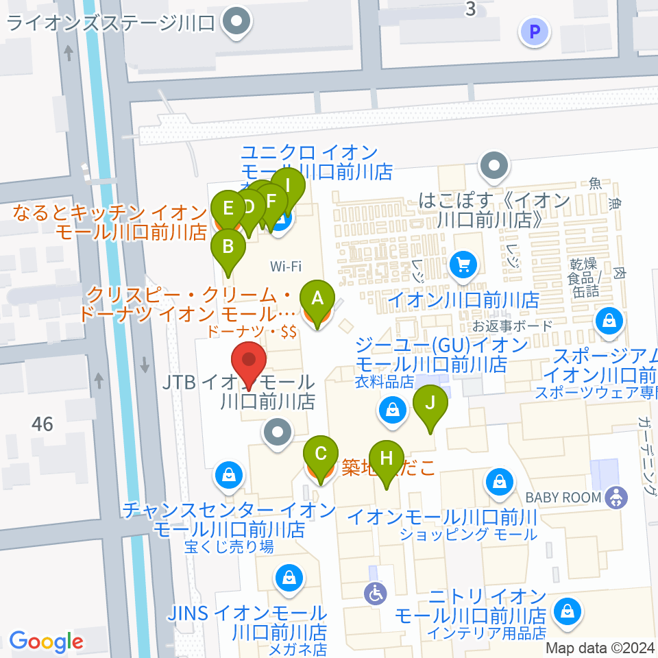 川口カルチャーセンター周辺のファミレス・ファーストフード一覧地図