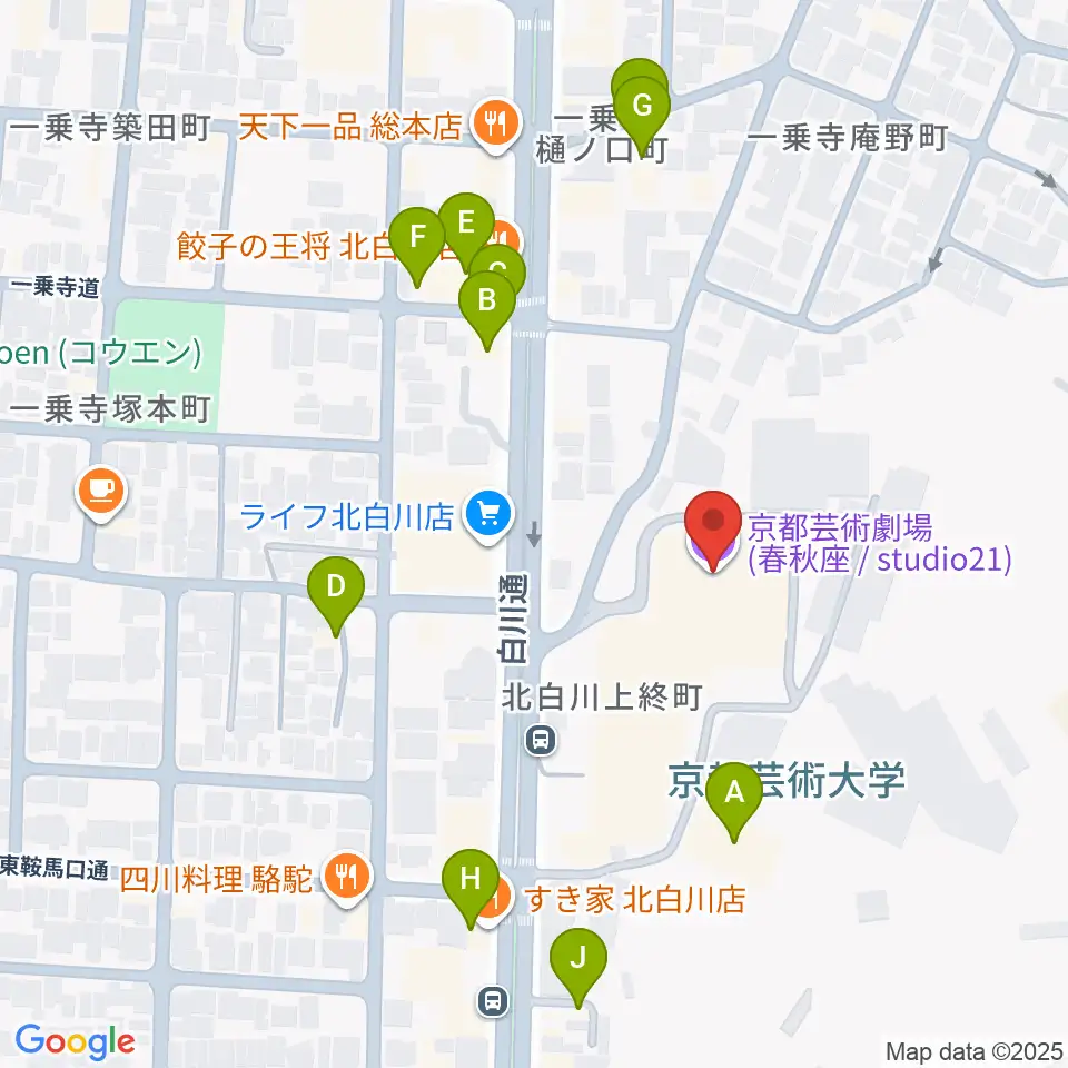 京都芸術劇場 春秋座周辺のファミレス・ファーストフード一覧地図