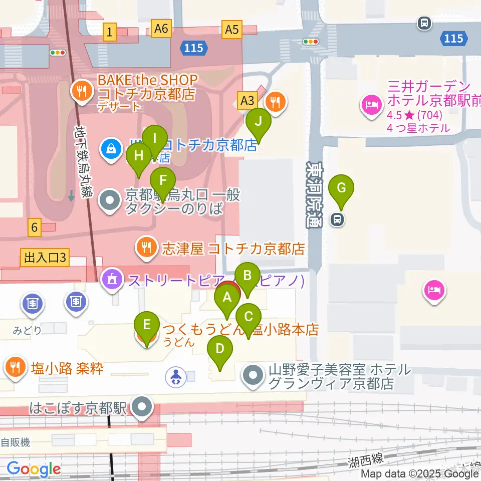 京都劇場周辺のファミレス・ファーストフード一覧地図