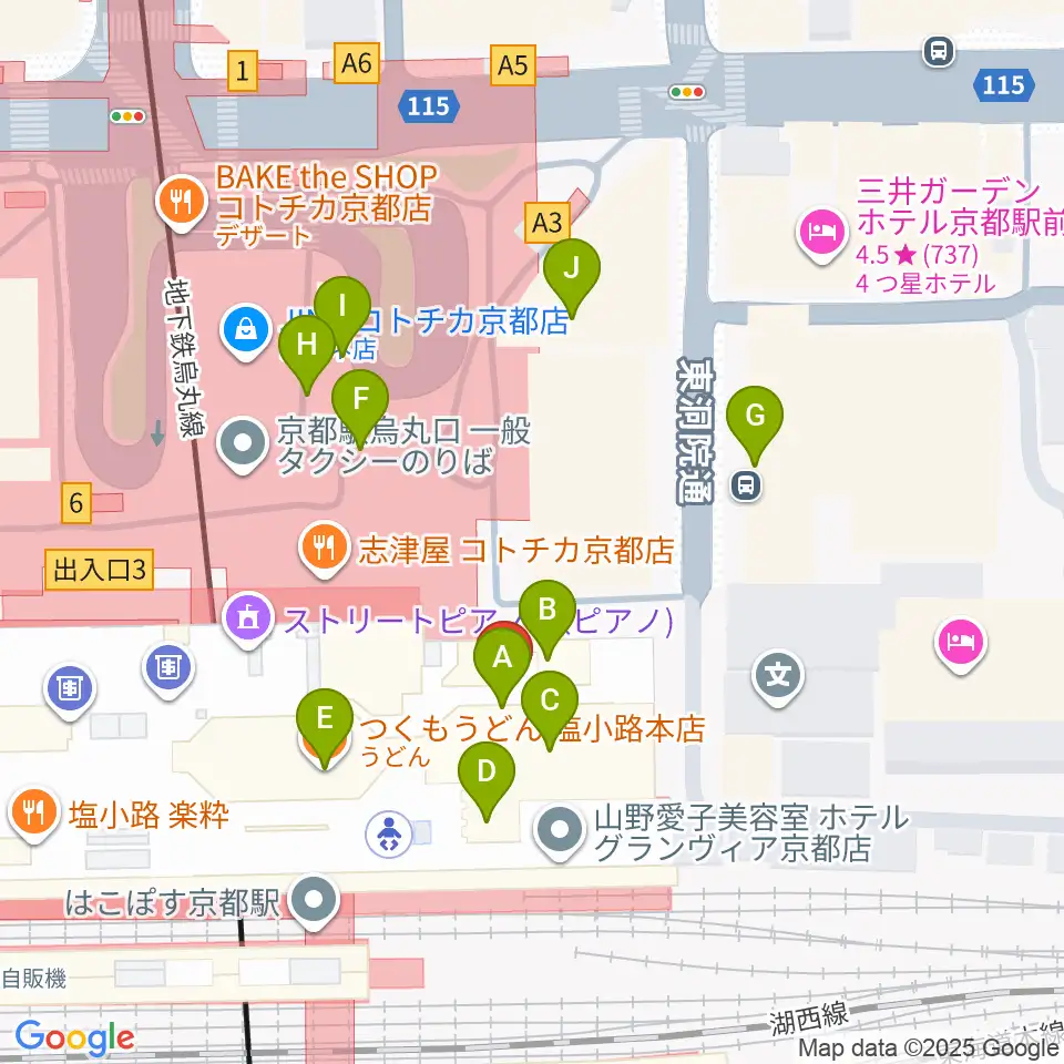 京都劇場周辺のファミレス・ファーストフード一覧地図