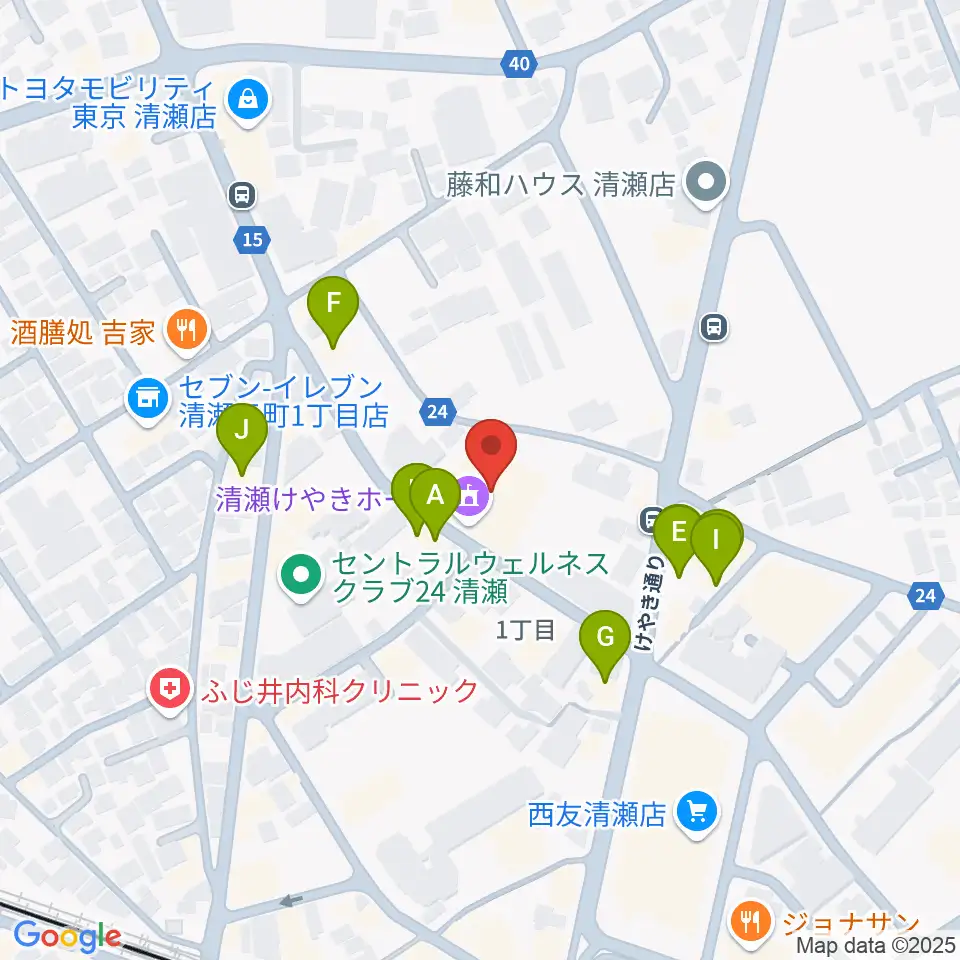 清瀬けやきホール周辺のファミレス・ファーストフード一覧地図