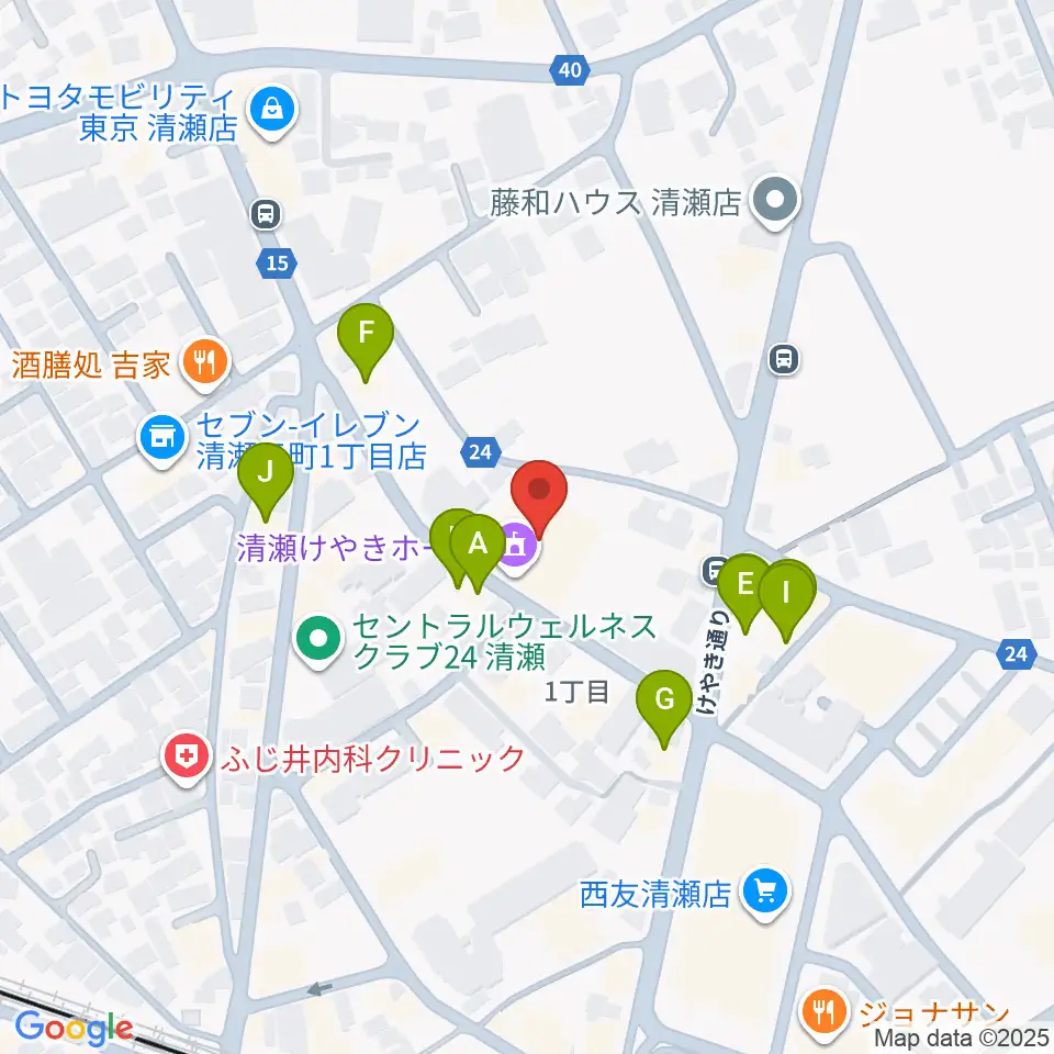 清瀬けやきホール周辺のファミレス・ファーストフード一覧地図