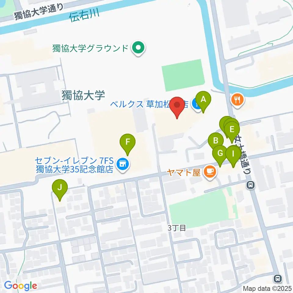 草加カルチャーセンター周辺のファミレス・ファーストフード一覧地図