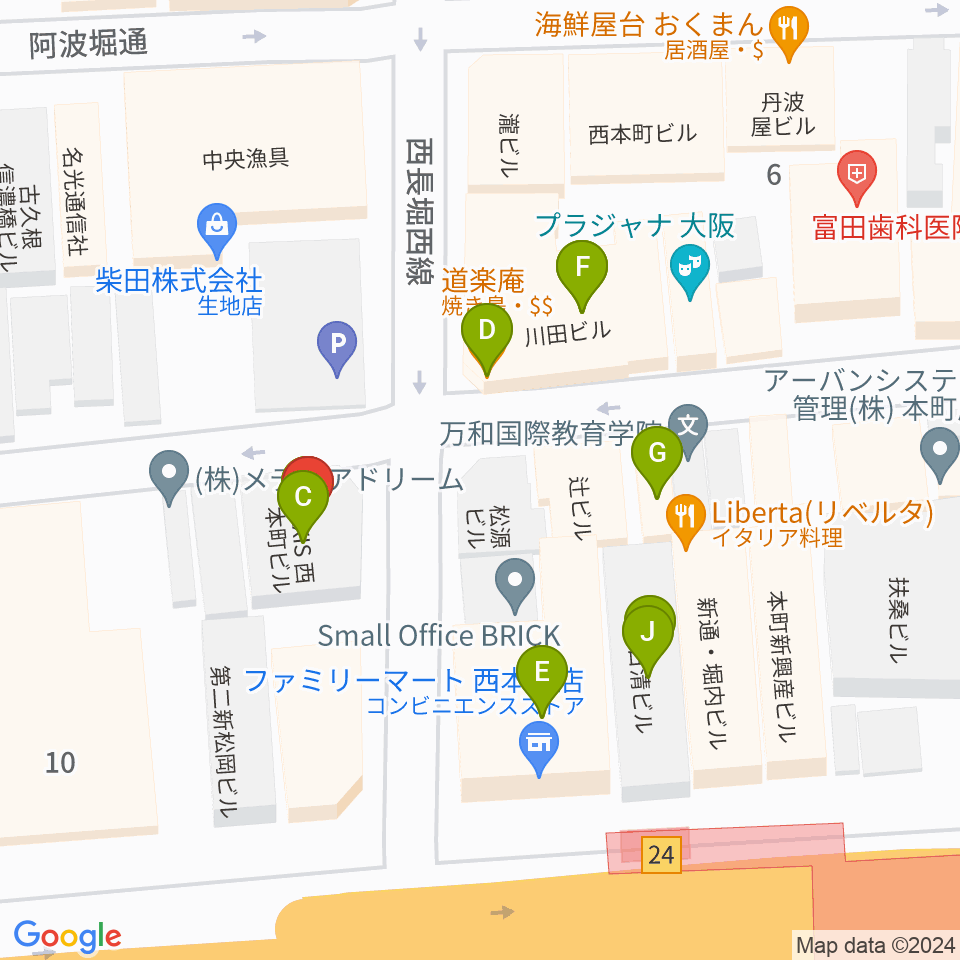 本町マザーポップコーン周辺のファミレス・ファーストフード一覧地図
