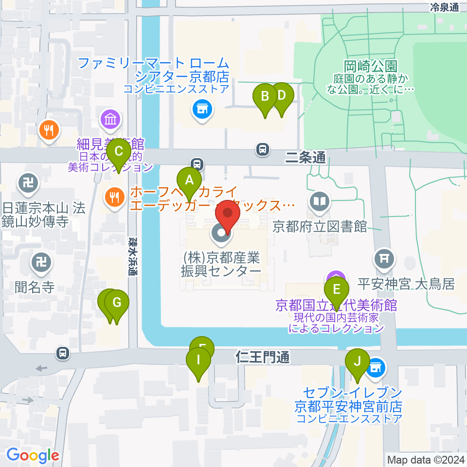 みやこめっせ 京都市勧業館周辺のファミレス・ファーストフード一覧地図