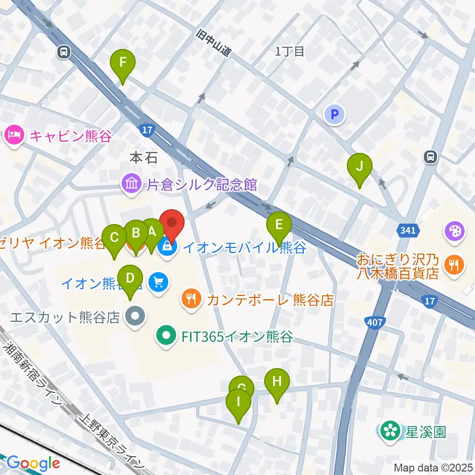 熊谷カルチャーセンター周辺のファミレス・ファーストフード一覧地図