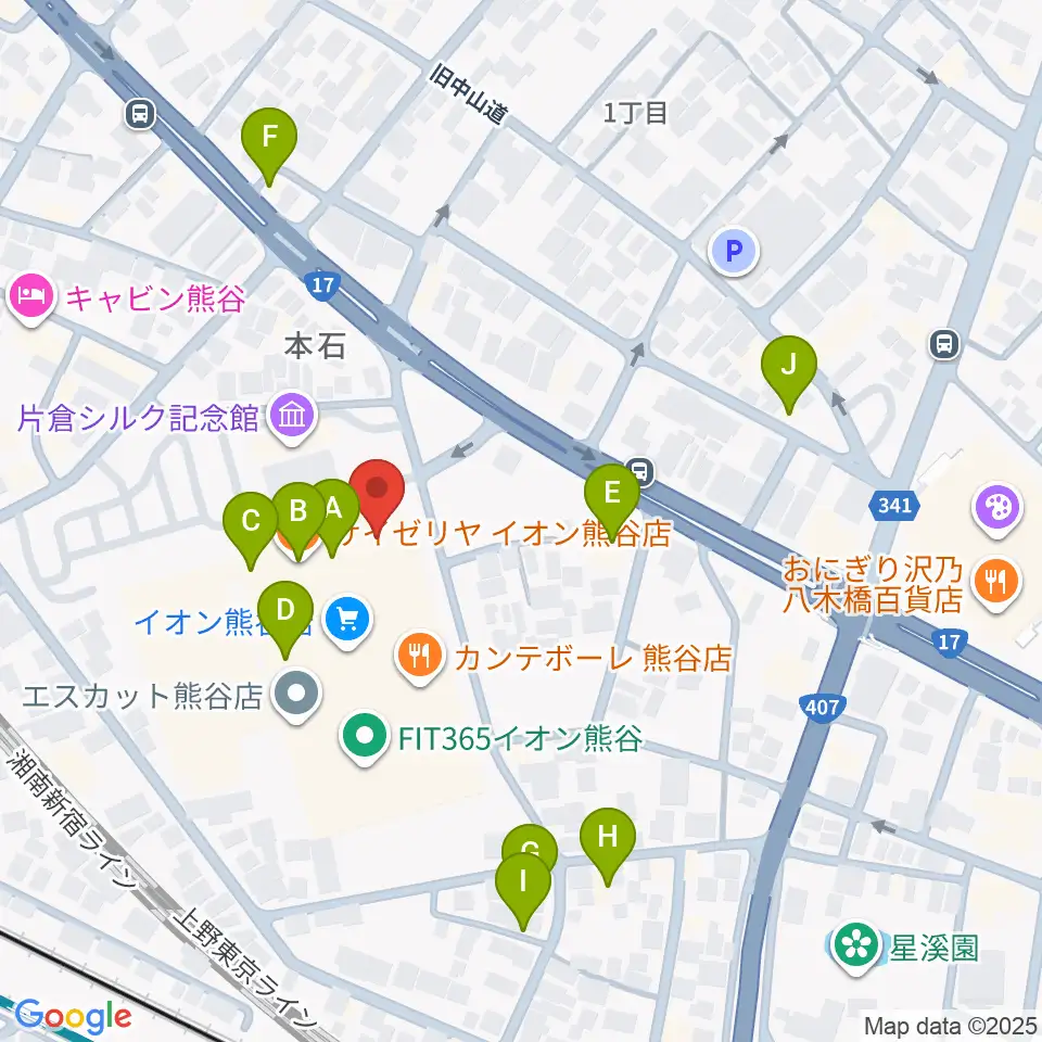 熊谷カルチャーセンター周辺のファミレス・ファーストフード一覧地図