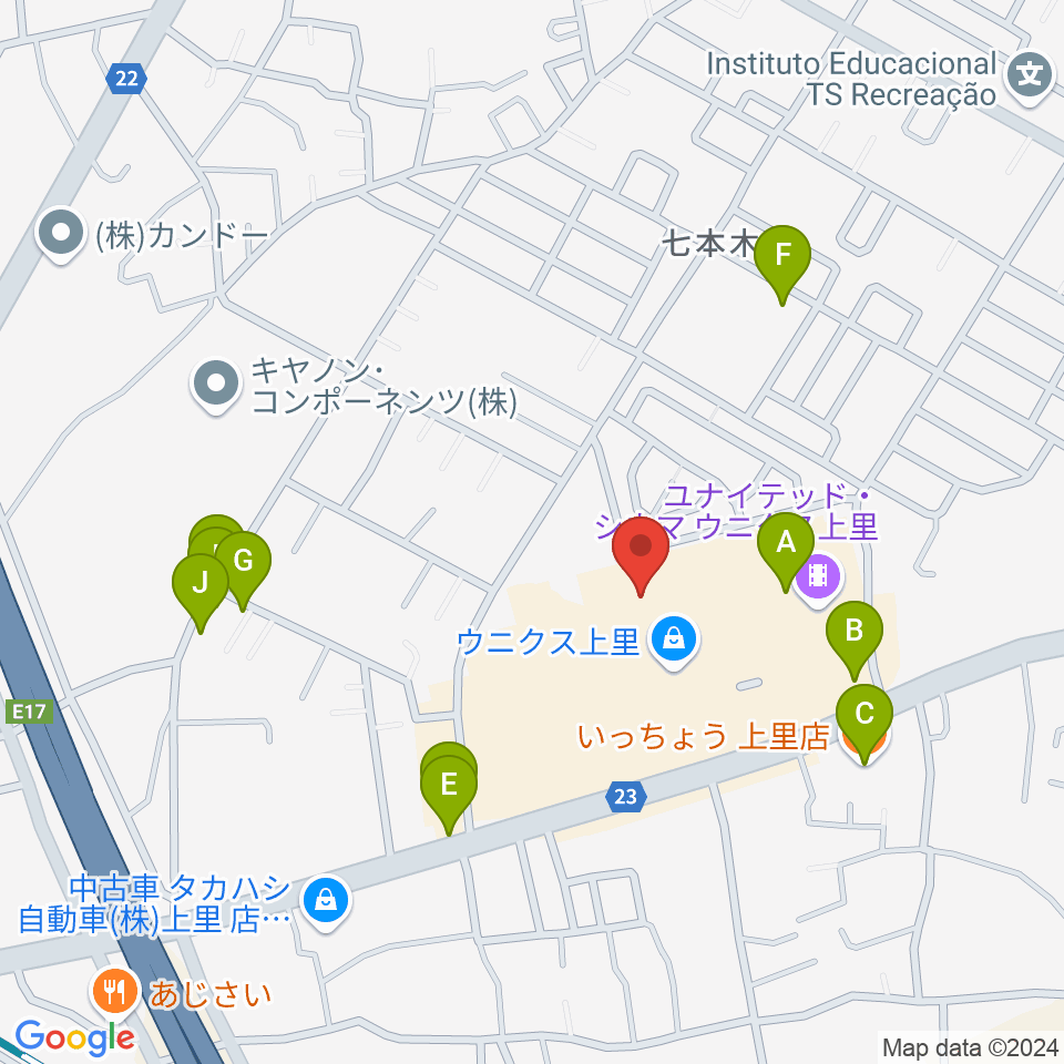 上里カルチャーセンター周辺のファミレス・ファーストフード一覧地図