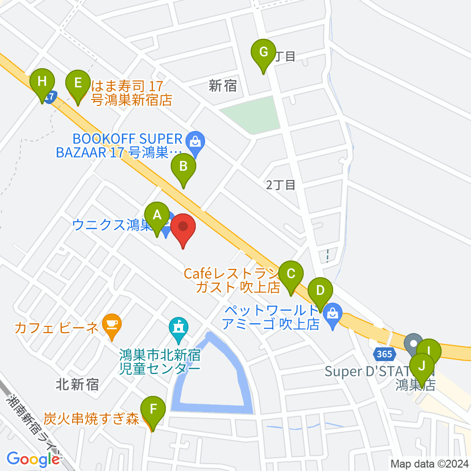 ウニクスカルチャーセンター鴻巣周辺のファミレス・ファーストフード一覧地図