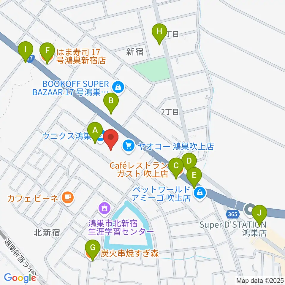 ウニクスカルチャーセンター鴻巣周辺のファミレス・ファーストフード一覧地図