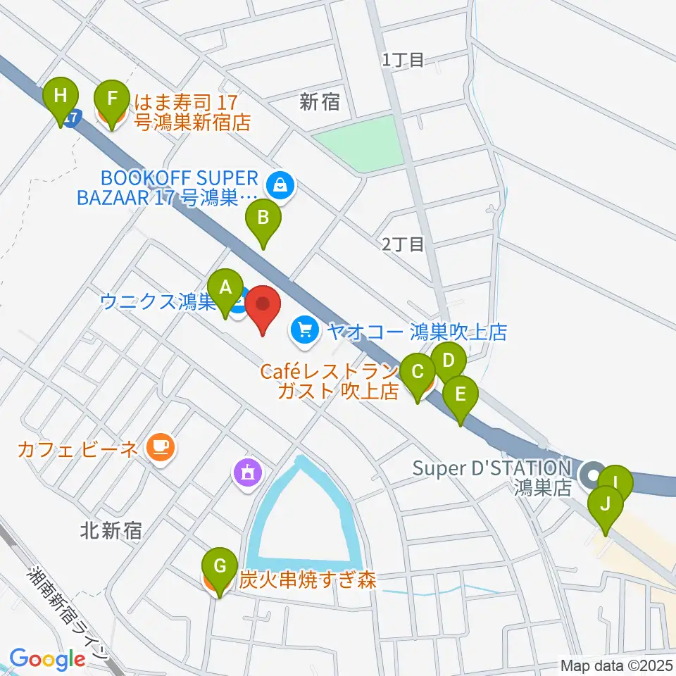 ウニクスカルチャーセンター鴻巣周辺のファミレス・ファーストフード一覧地図