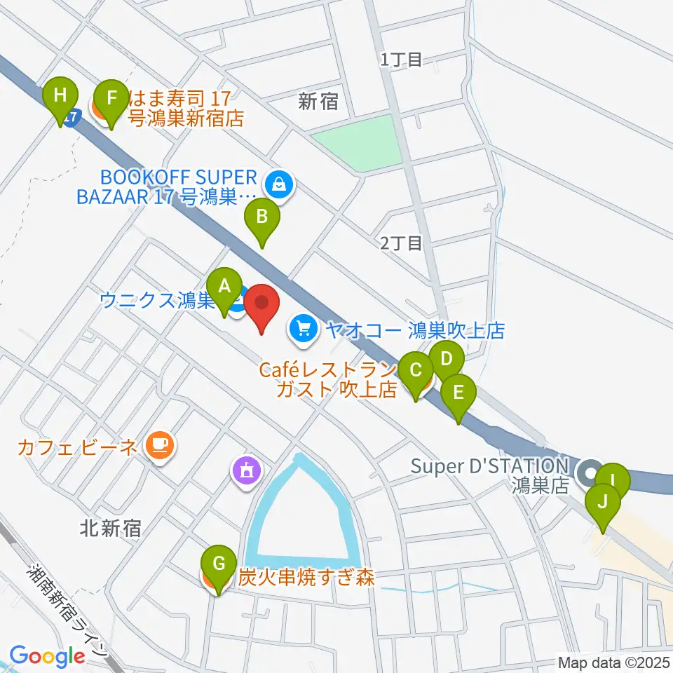 ウニクスカルチャーセンター鴻巣周辺のファミレス・ファーストフード一覧地図