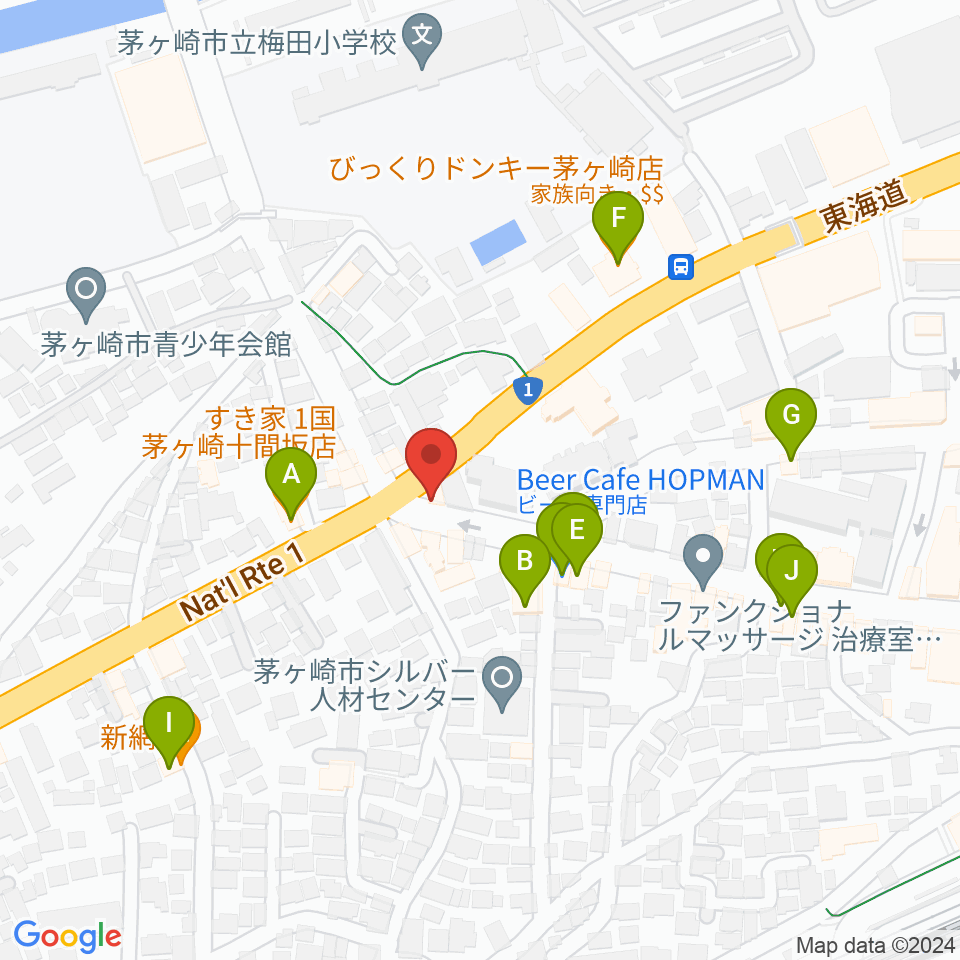 シークミュージックスクール茅ヶ崎校周辺のファミレス・ファーストフード一覧地図