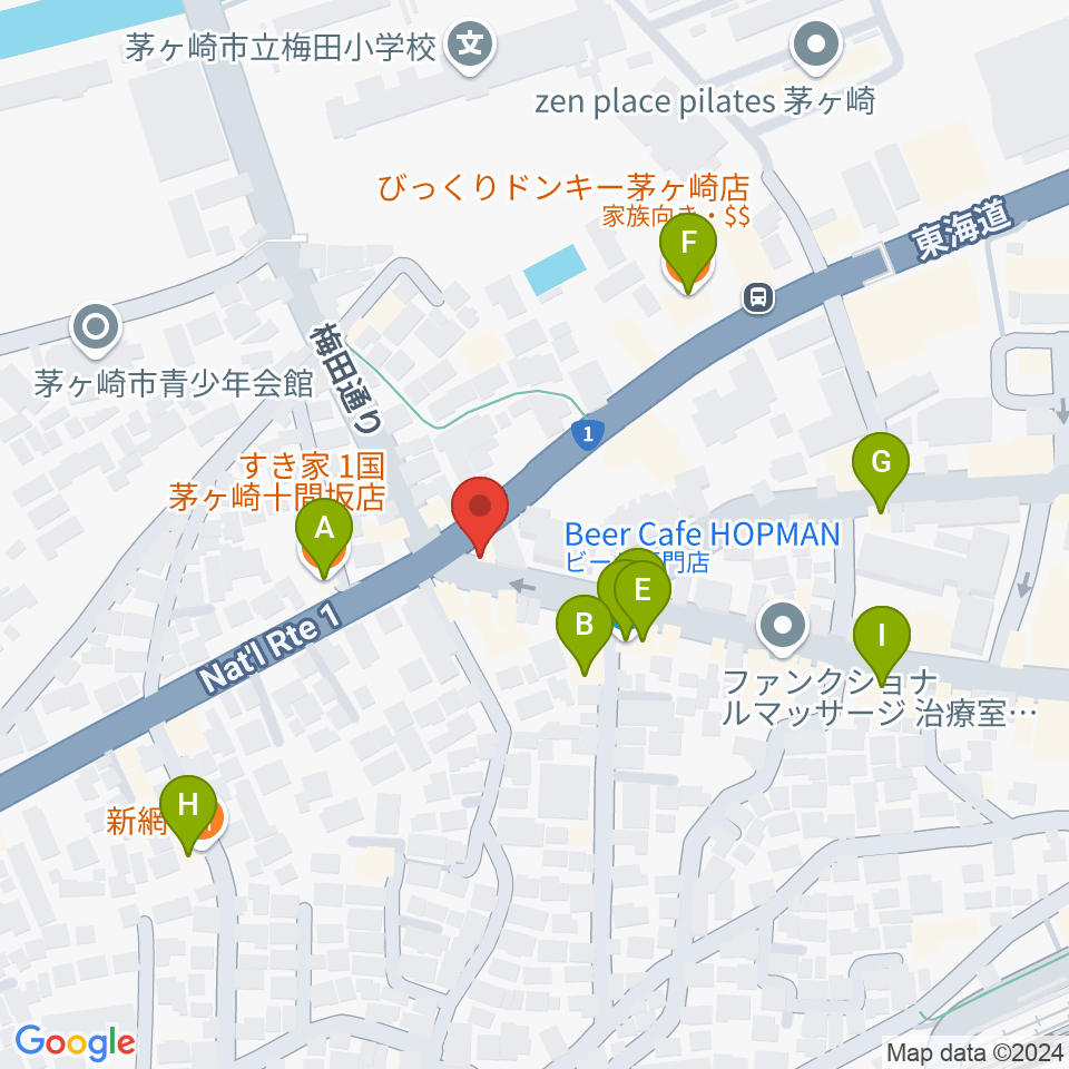 シークミュージックスクール茅ヶ崎校周辺のファミレス・ファーストフード一覧地図