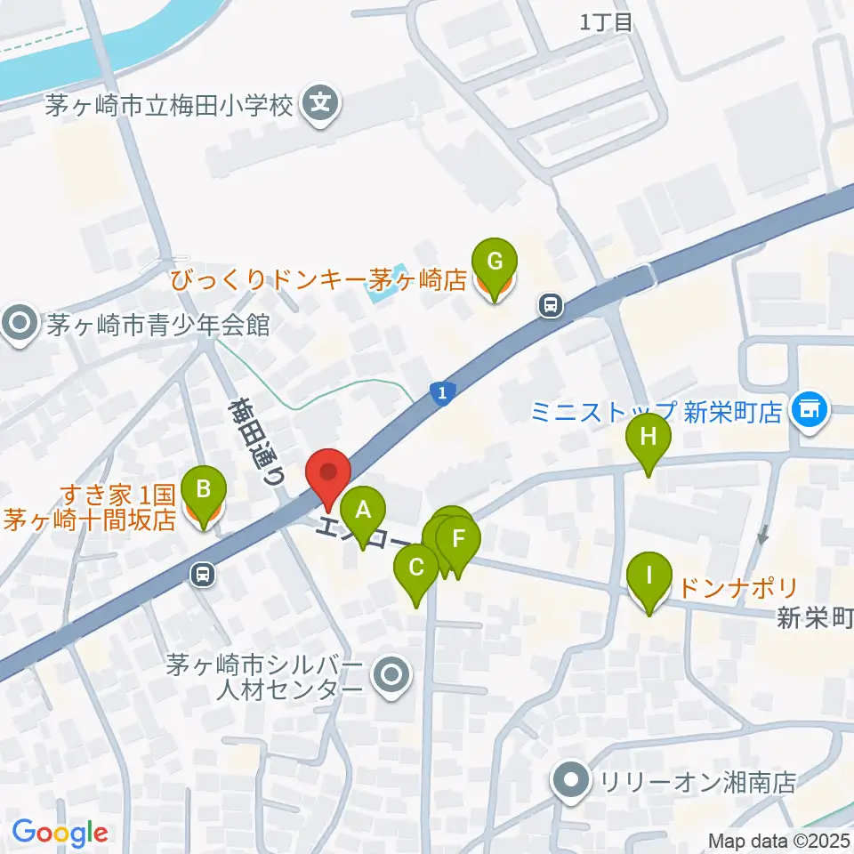 シークミュージックスクール茅ヶ崎校周辺のファミレス・ファーストフード一覧地図