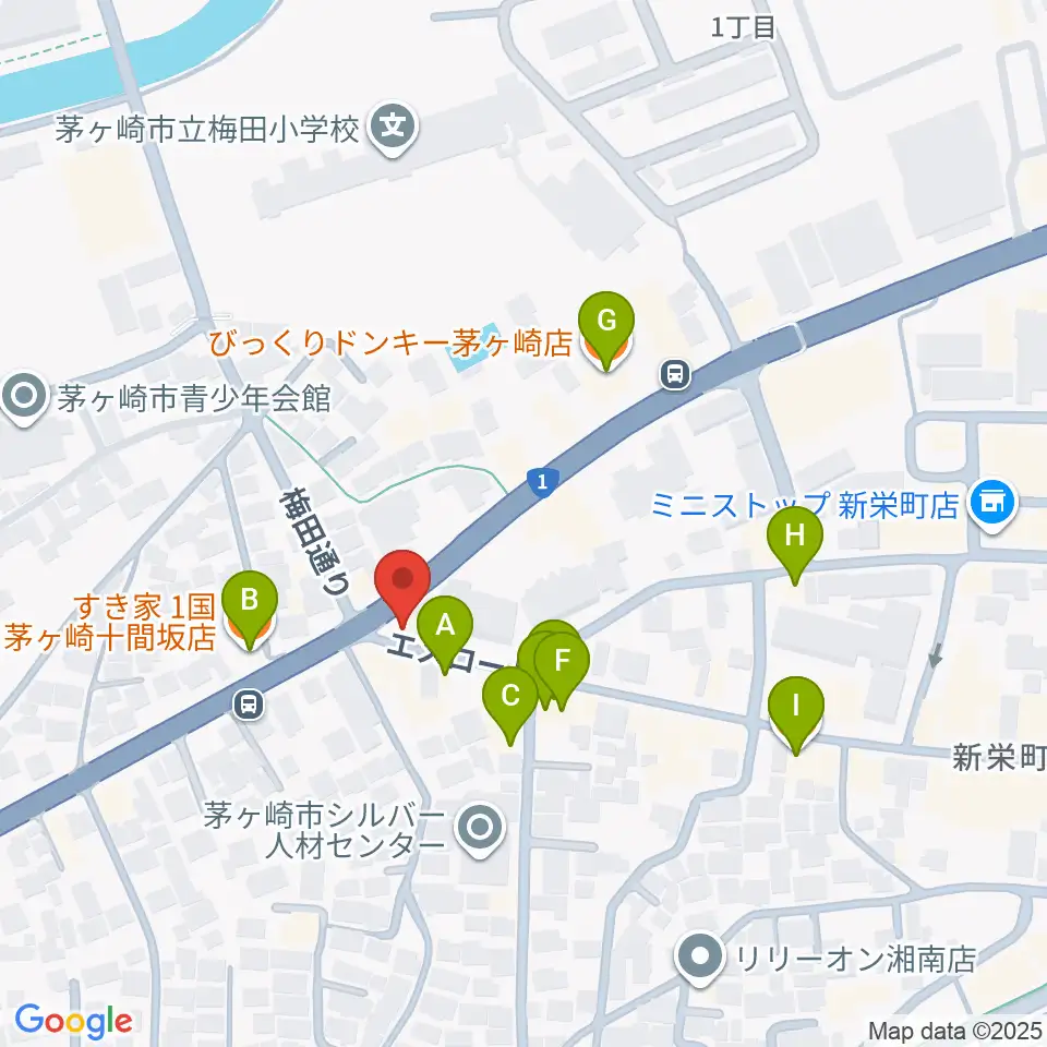 シークミュージックスクール茅ヶ崎校周辺のファミレス・ファーストフード一覧地図