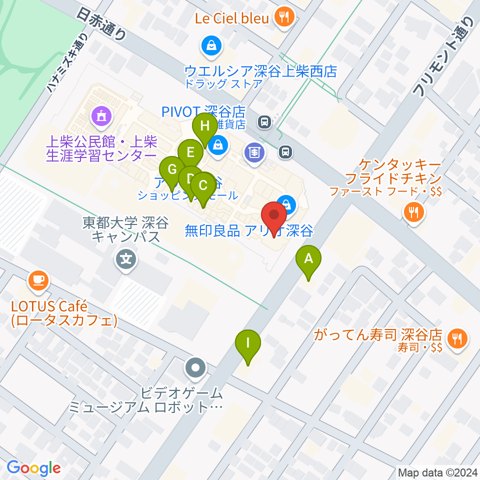 深谷カルチャーセンター周辺のファミレス・ファーストフード一覧地図