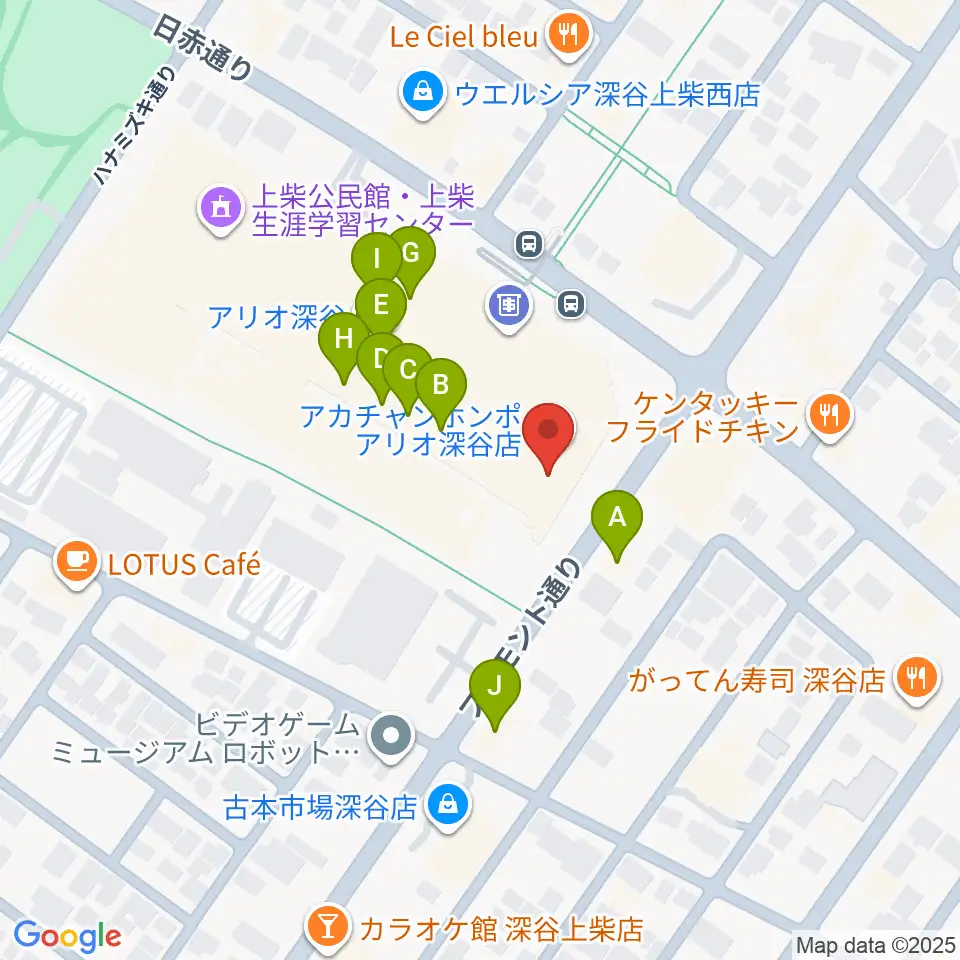 深谷カルチャーセンター周辺のファミレス・ファーストフード一覧地図