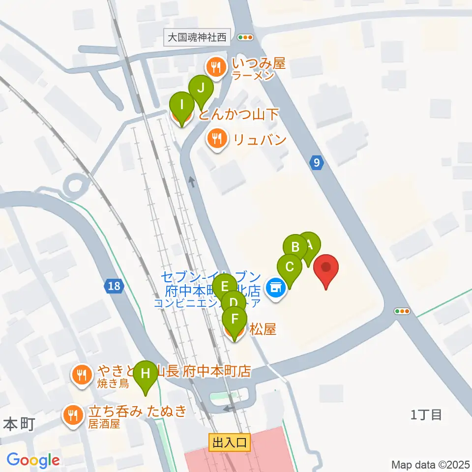 ヨークカルチャーセンター府中周辺のファミレス・ファーストフード一覧地図