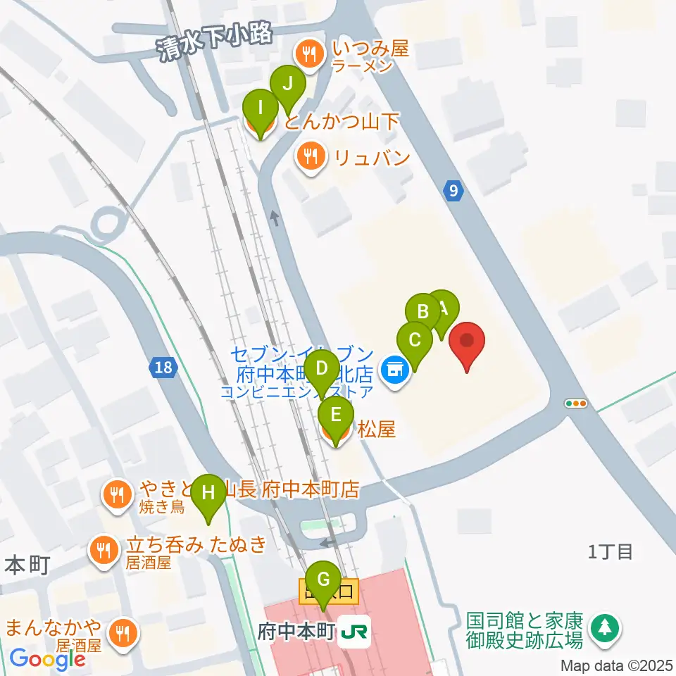 ヨークカルチャーセンター府中周辺のファミレス・ファーストフード一覧地図