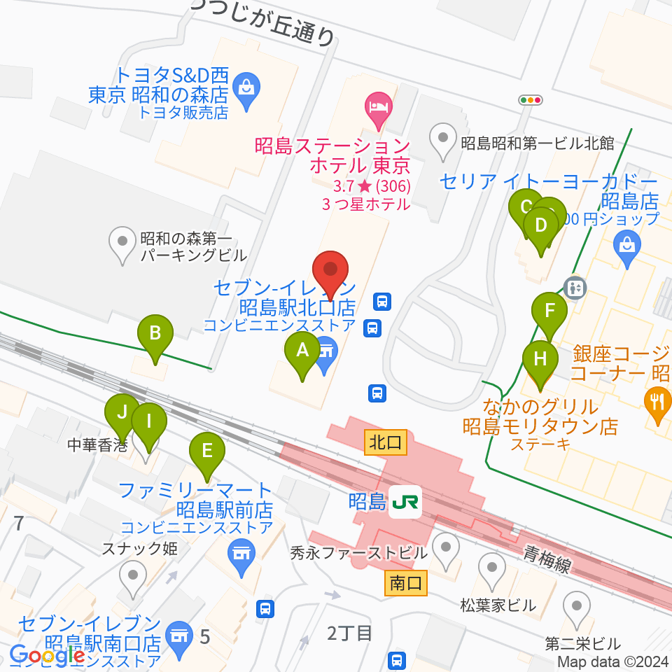 昭和の森カルチャーセンター周辺のファミレス・ファーストフード一覧地図