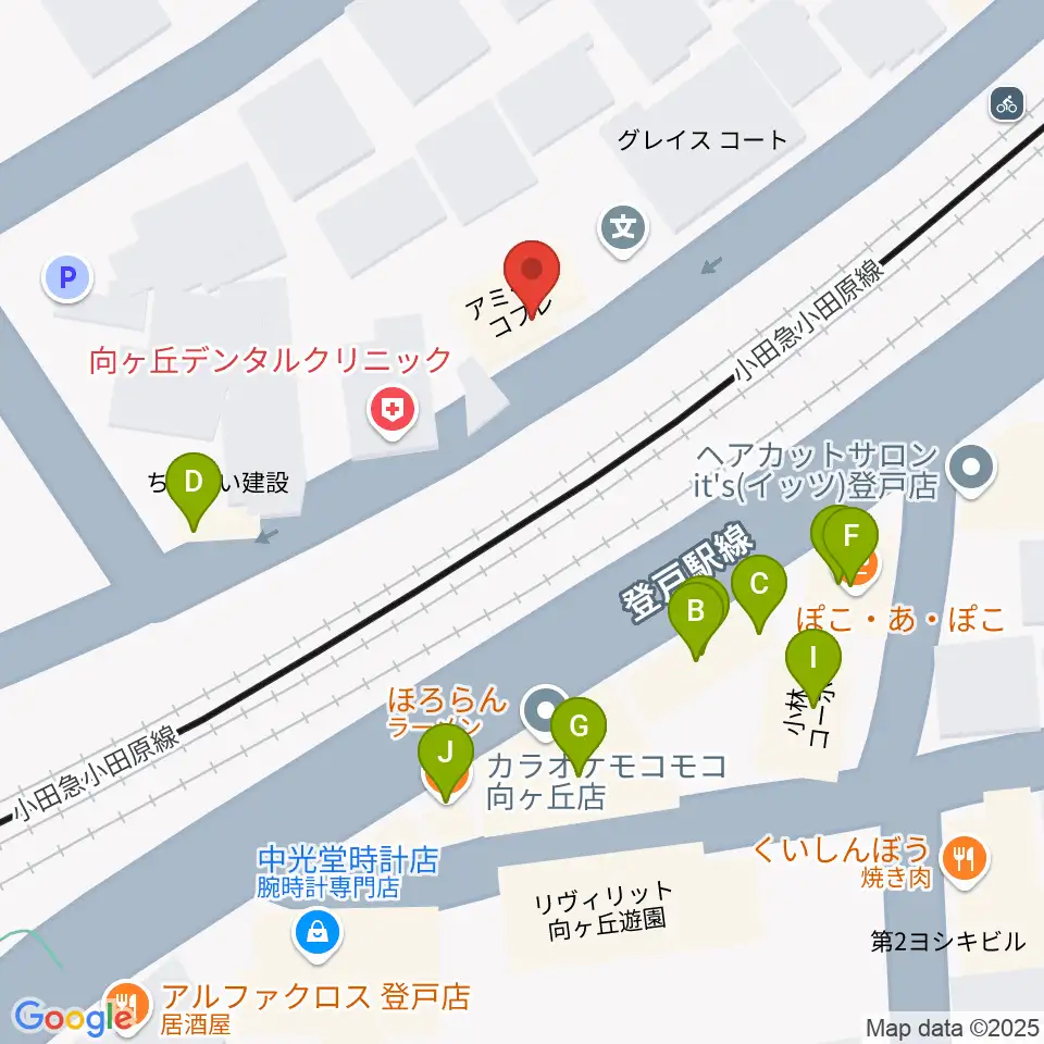 アミーズボーカルスクール向ヶ丘遊園校周辺のファミレス・ファーストフード一覧地図