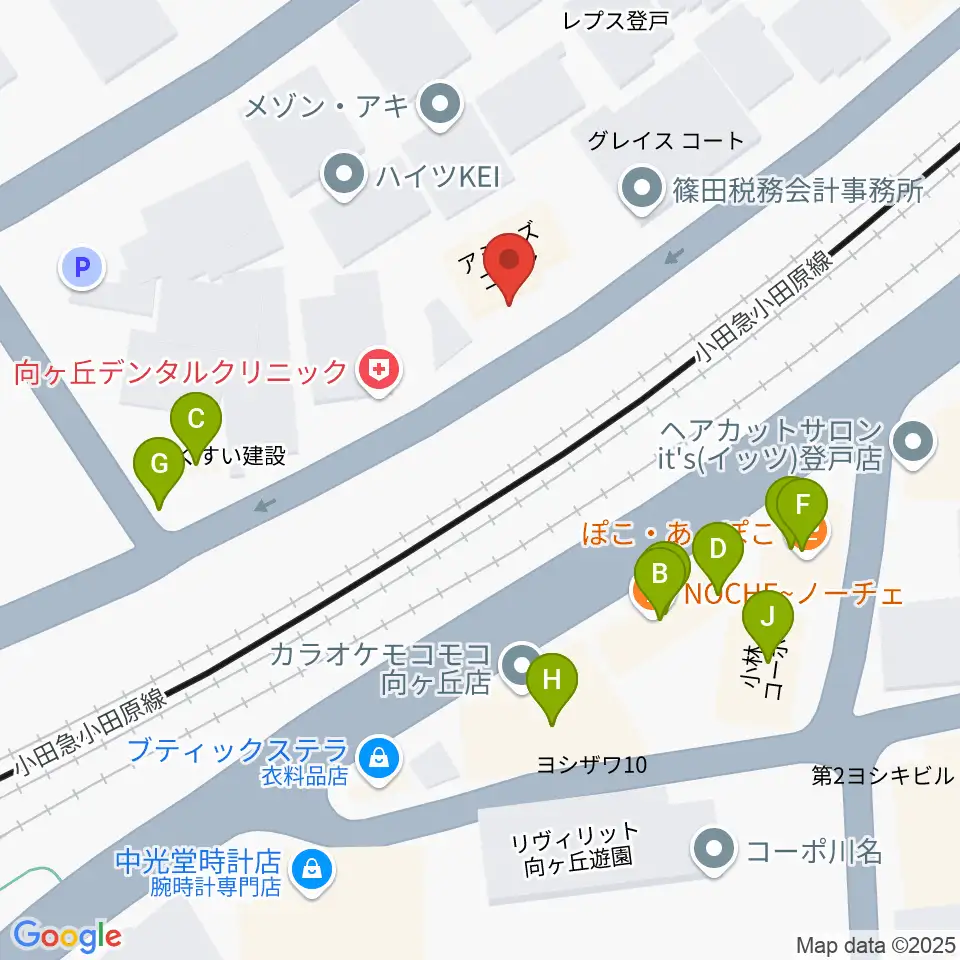 アミーズボーカルスクール向ヶ丘遊園校周辺のファミレス・ファーストフード一覧地図